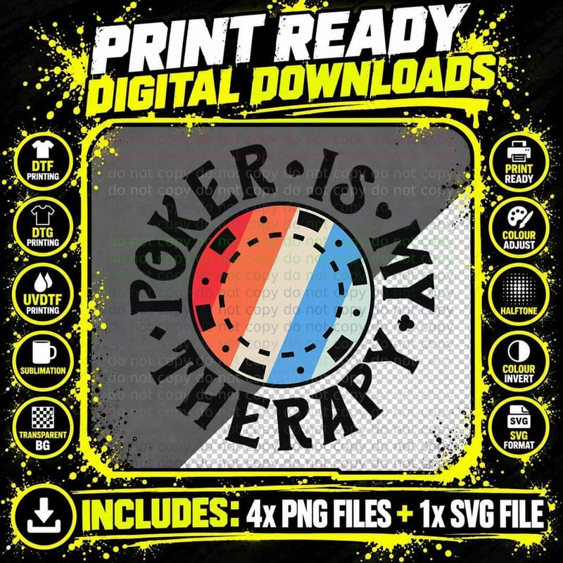Poker Shirts for Men Women Poker Is My Therapy Card Png SVG Digital Bundle