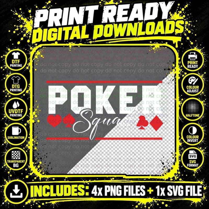 Poker Squad Card Games Casino Gambling Gambler T-Shirt Png SVG Digital Bundle