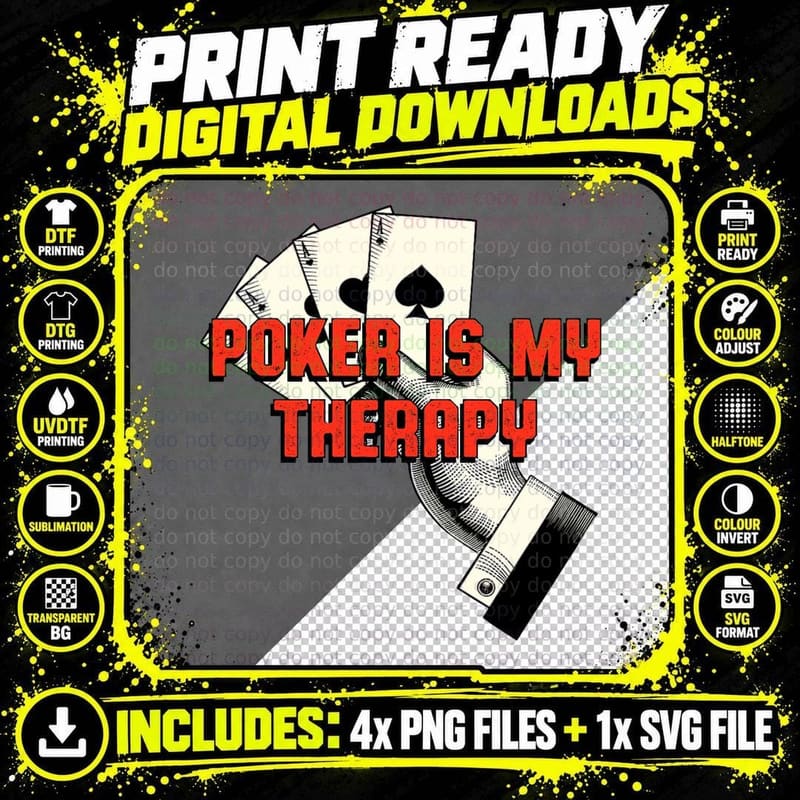 Poker Therapy Gambler Hobby Gambling Activities Card Png SVG Digital Bundle