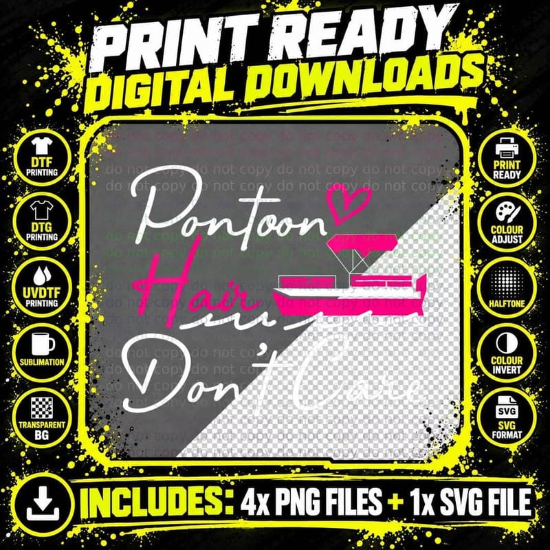 Pontoon Captain Boating Pontoon Hair Don't Care Png SVG Digital Bundle