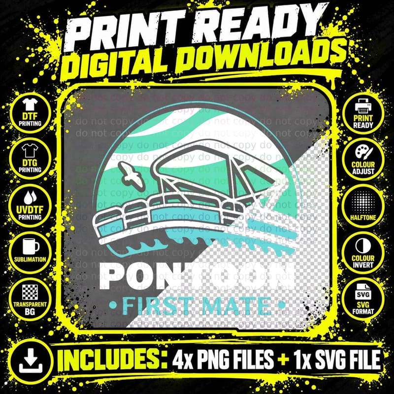 Pontoon First Mate Crew Captain Boating Lover T-Shirt Png SVG Digital Bundle