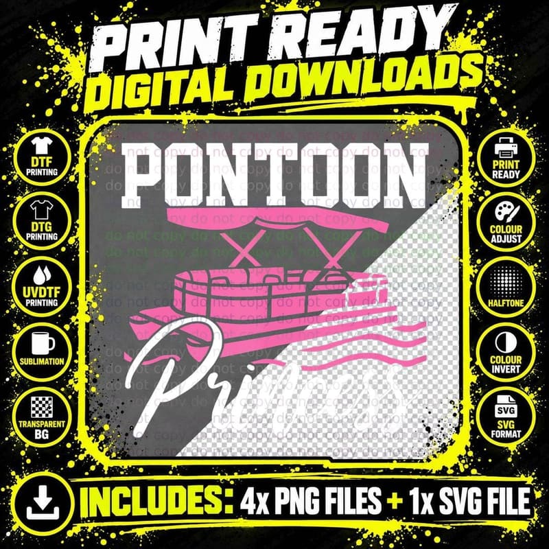 Pontoon Princess Boat Captain Lake Boating Gift Lover Png SVG Digital Bundle