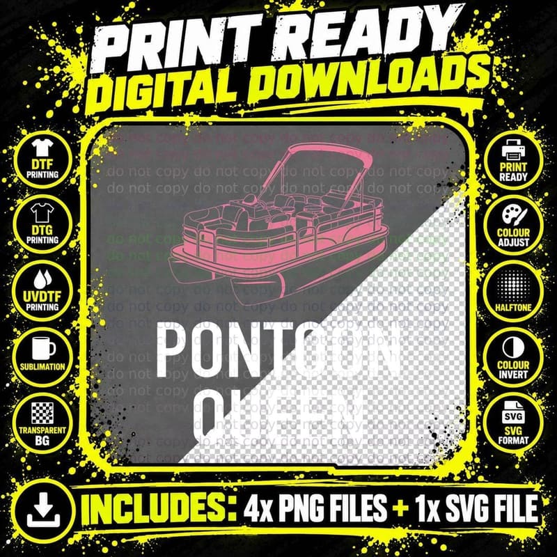 Pontoon Queen Tee for Women Sailing Pontooning Boating Png SVG Digital Bundle