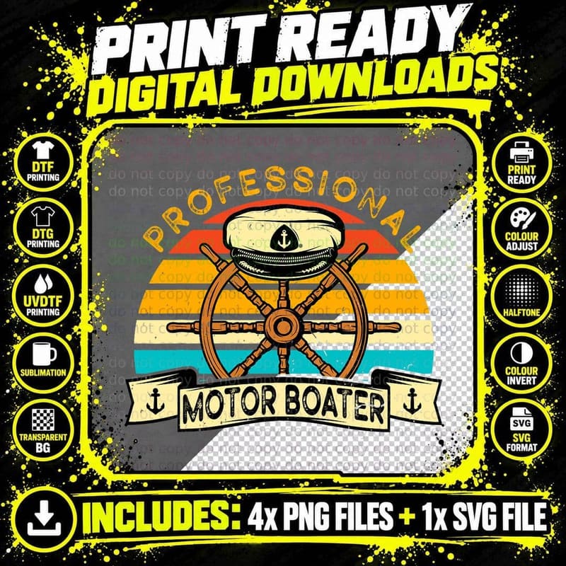 Professional Motor Boater Boating - Boat Captain T-Shirt Png SVG Digital Bundle