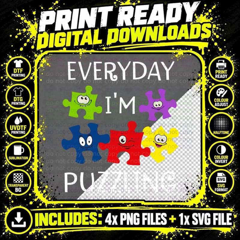 Puzzle Pieces T-Shirt, Jigsaw Fun, Puzzle Lover Apparel Png SVG Digital Bundle