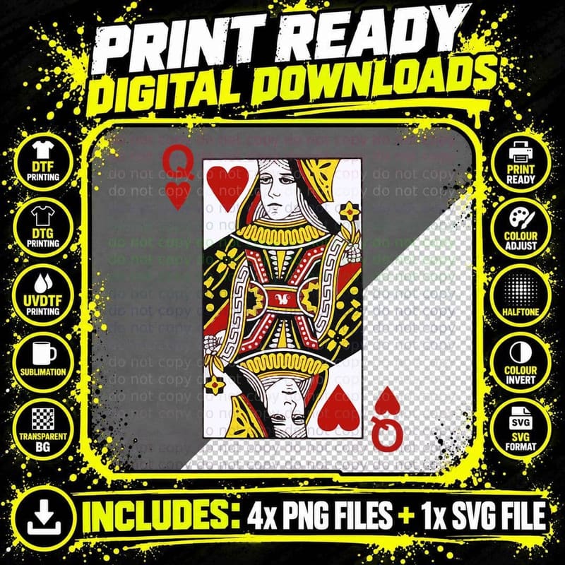 Queen of Hearts Blackjack Cards Poker 21 Q Couple Png SVG Digital Bundle