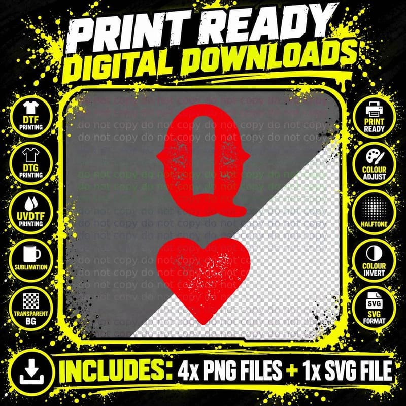 Queen of Hearts Blackjack Cards Poker 21 Q Couple Png SVG Digital Bundle
