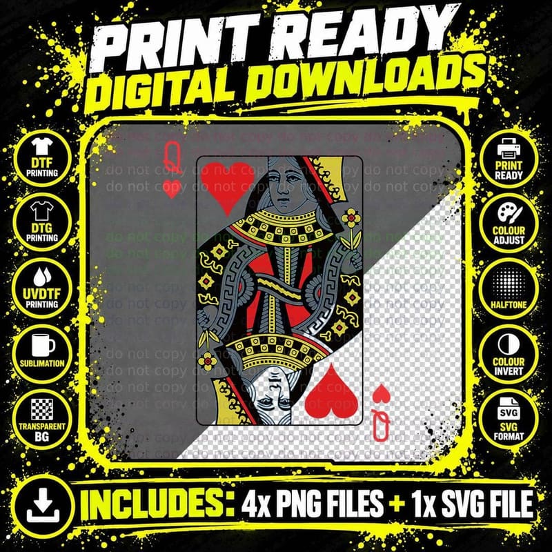 Queen of Hearts Playing Card Poker T-Shirt Png SVG Digital Bundle