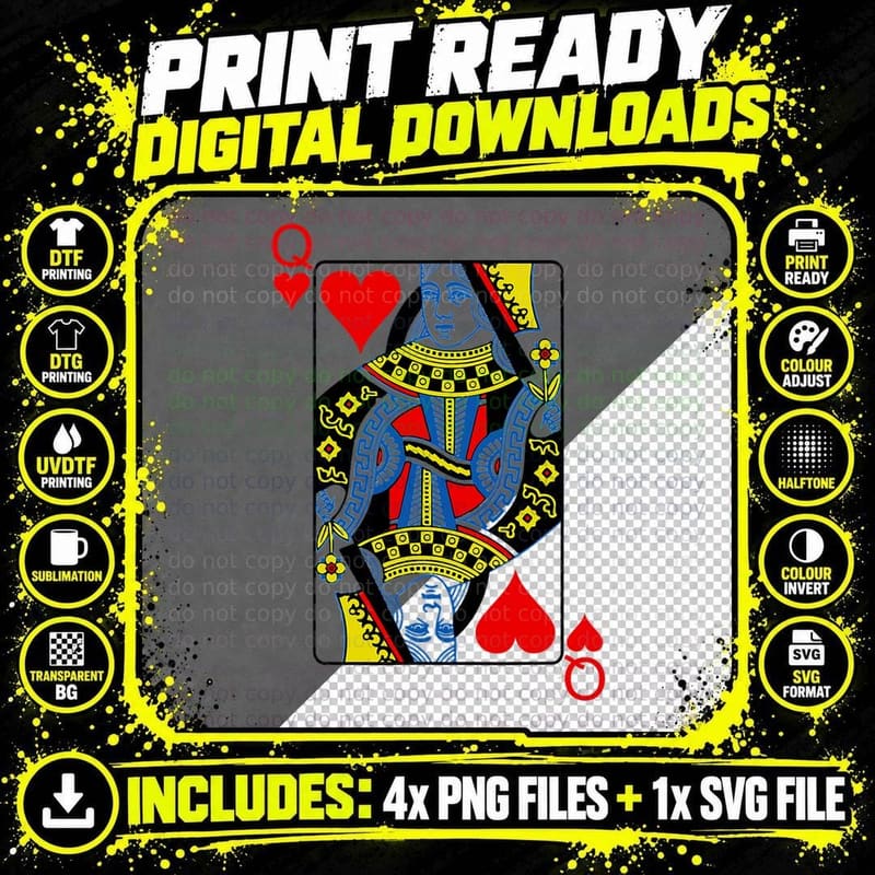 Queen of Hearts Playing Cards Poker T-Shirt Png SVG Digital Bundle