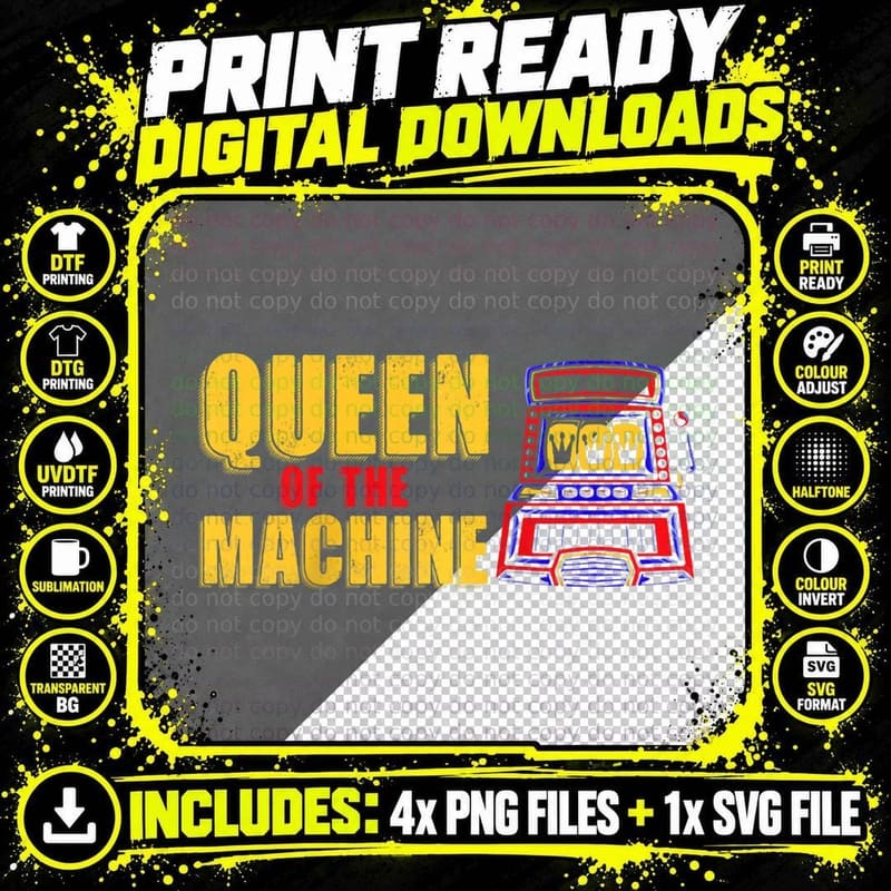 Queen of Machine Gambling Slot Machines Casino T-Shirt Png SVG Digital Bundle