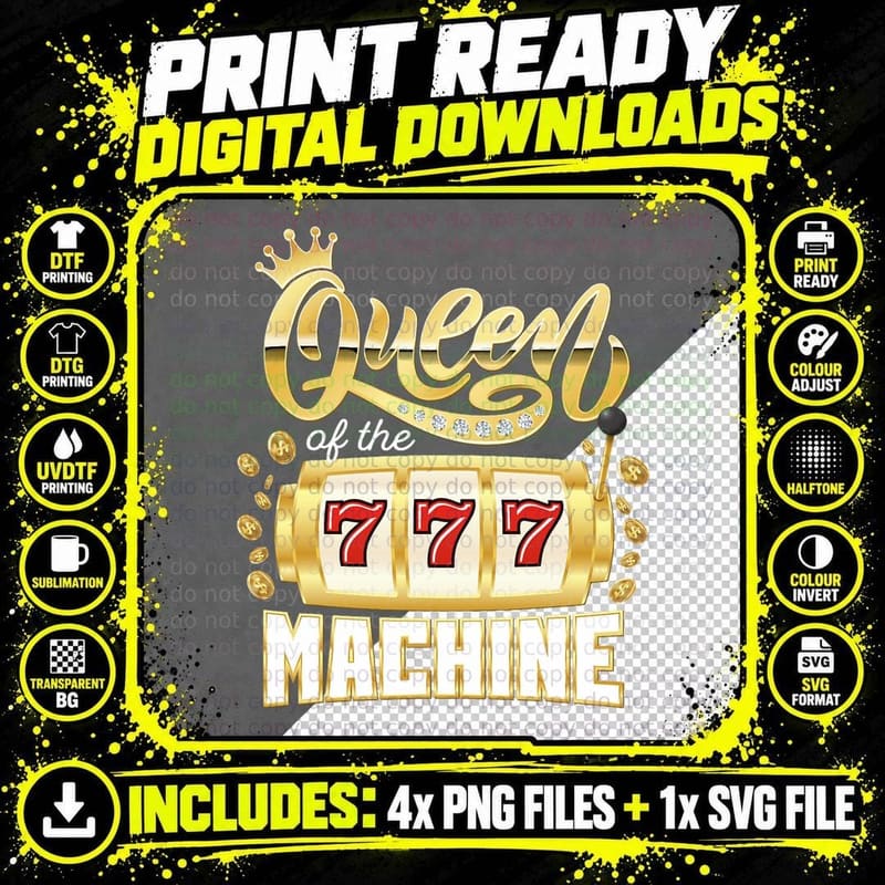Queen of the Machine Casino Gambler Slot Machine Lover Png SVG Digital Bundle