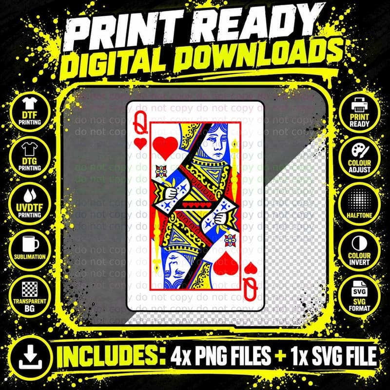 Queens of Hearts Poker Card Games Playing Cards Black Png SVG Digital Bundle