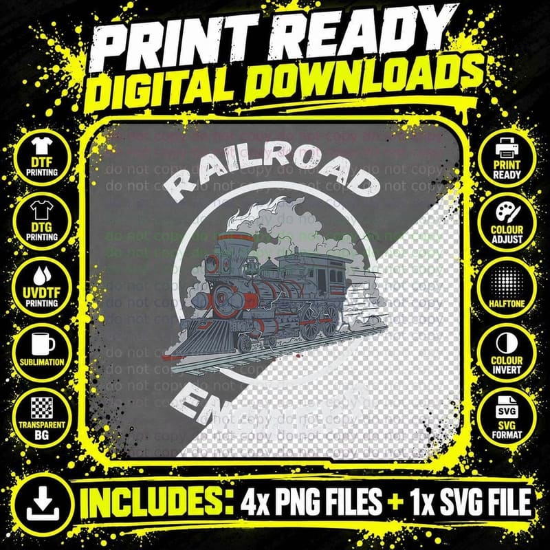 Railroad Engineer Train Lover Railway Worker Model Train Png SVG Digital Bundle