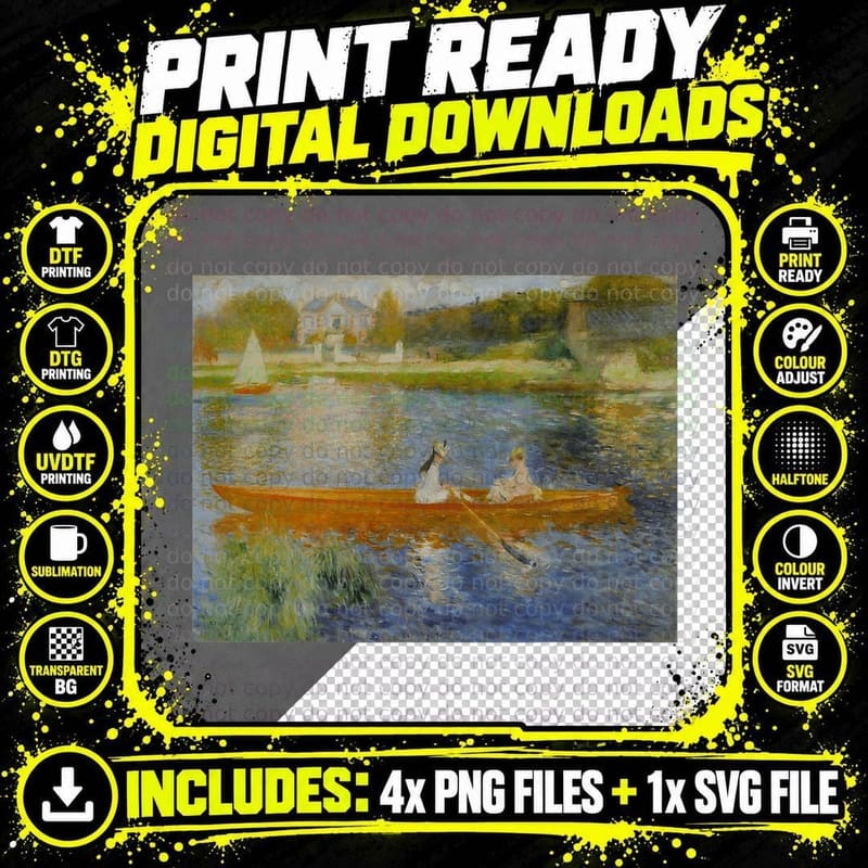 Renoir's Boating on the Seine Art T-Shirt Png SVG Digital Bundle