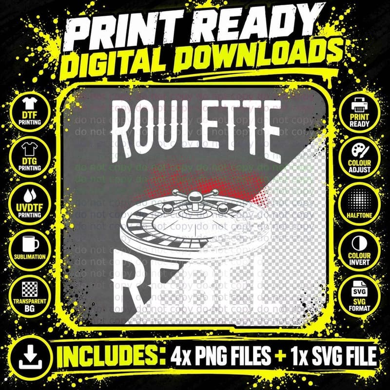 Roulette Rebel Gambling Casino T-Shirt Png SVG Digital Bundle