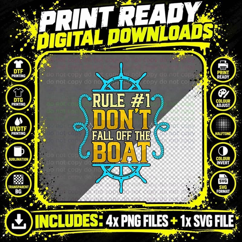 Rule 1 Don't Fall off the Boat Pontoon Captain Boating Png SVG Digital Bundle