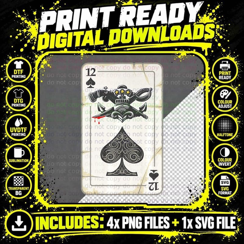 SBT-12 SWCC DBG Spades TIP OF THE SPEAR POKER CARD Png SVG Digital Bundle