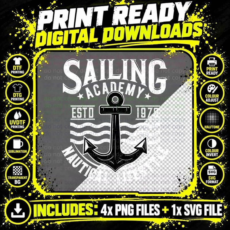 Sailing Academy Estd 1978 Nautical Lifestyle Anchor Png SVG Digital Bundle