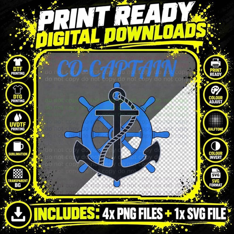 Sailing Boat Co Captain Sailor Boating T-Shirt Png SVG Digital Bundle