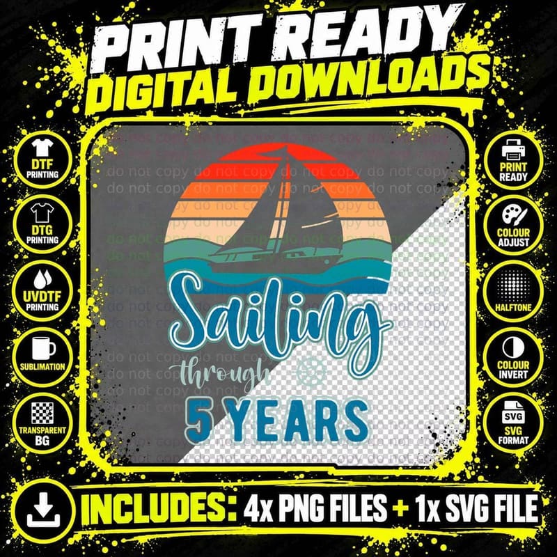 Sailing Through 5 Years of Marriage Captain Couple Png SVG Digital Bundle