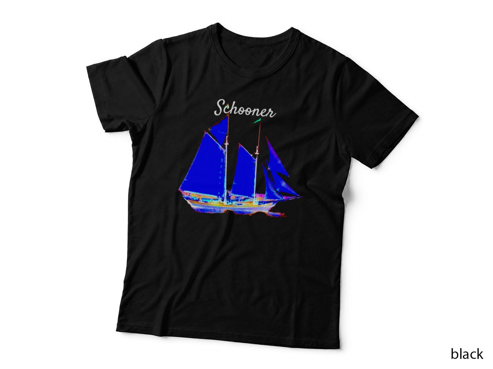 Schooner Sailing Blue Sails Art T-Shirt, Nautical Theme