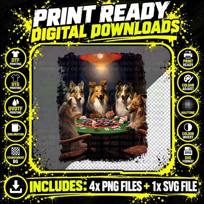Sheltie Shetland Sheepdog Poker T-Shirt Png SVG Digital Bundle