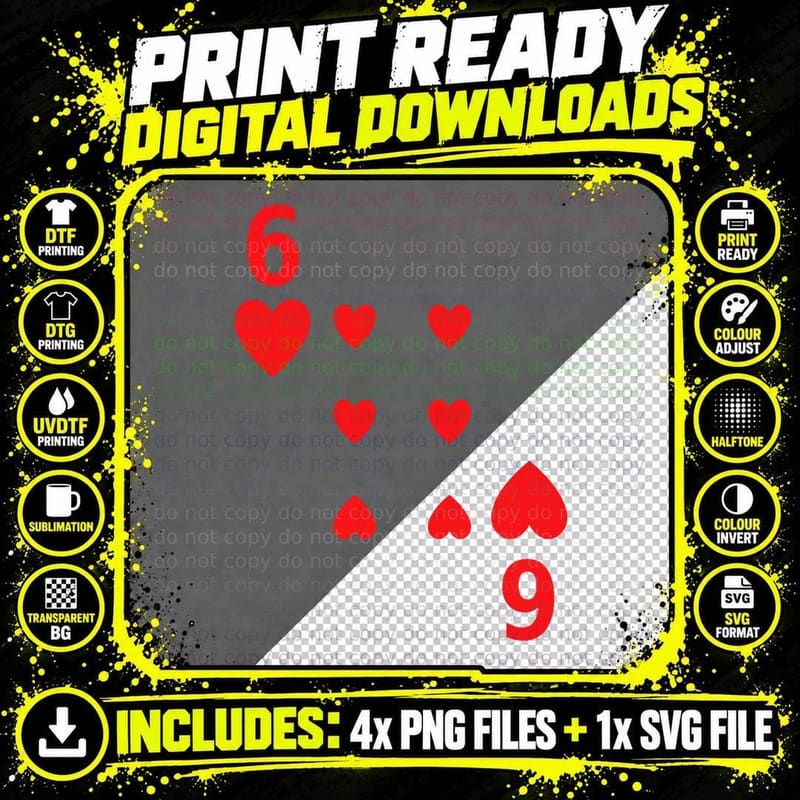 Six of Hearts Tshirt Poker Playing Card Costume Tee Png SVG Digital Bundle