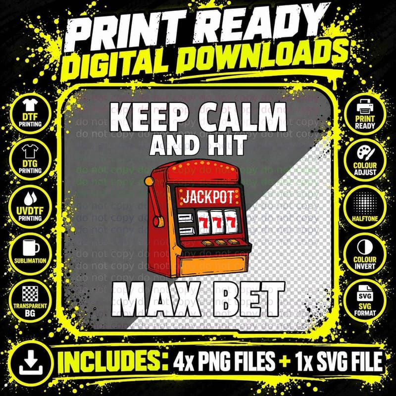 Slot Machine Casino Gift Player Gambler Gambling T-Shirt Png SVG Digital Bundle