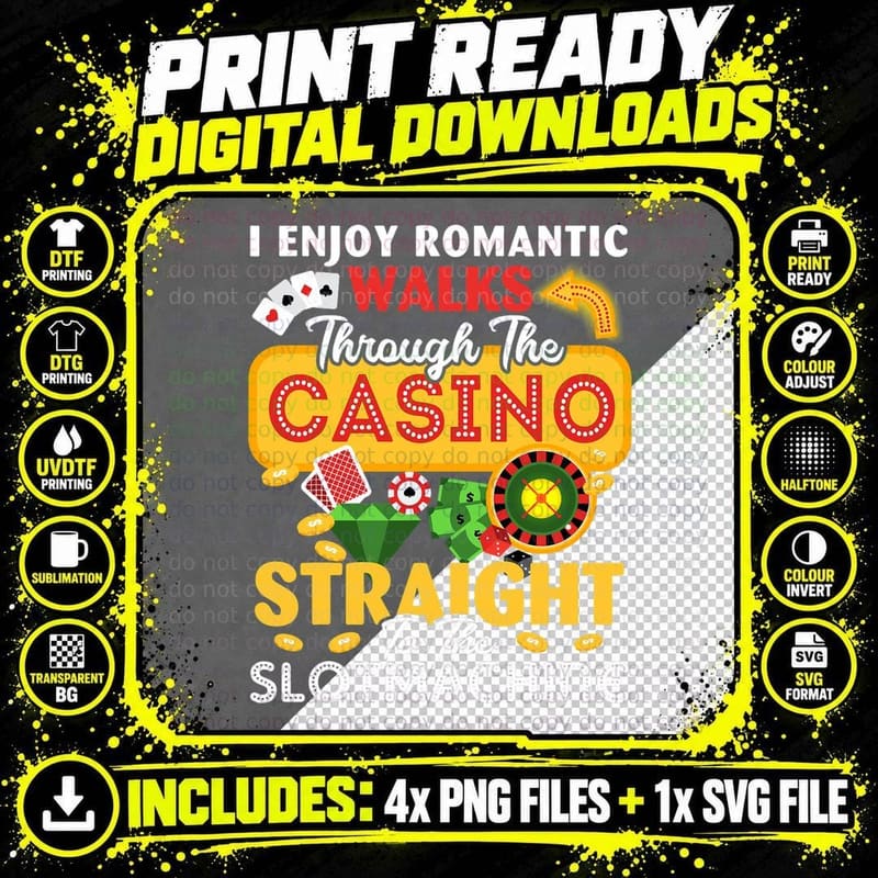 Slot Machine Gambling Casino Gambler Vegas T-Shirt Png SVG Digital Bundle