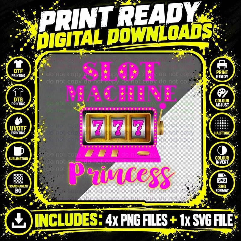 Slot Machine Princess Casino T-Shirt, Gambling Poker Tee Png SVG Digital Bundle