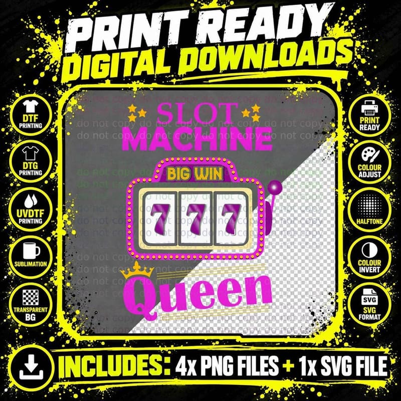 Slot Machine Queen Casino Las Vegas Gambling Casino Png SVG Digital Bundle
