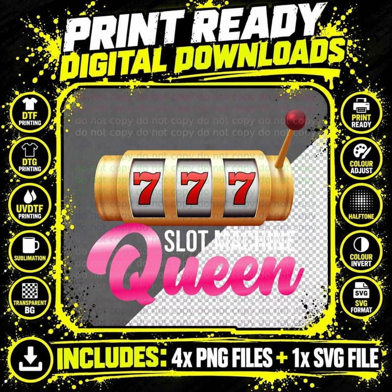 Slot Machine Queen Castle Lever Gambling Play Online Png SVG Digital Bundle