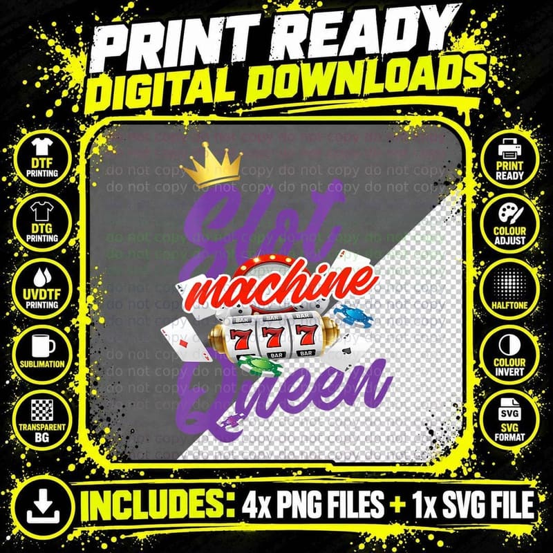 Slot Machine Queen Slots Casino Gambling, Game T-Shirt Png SVG Digital Bundle