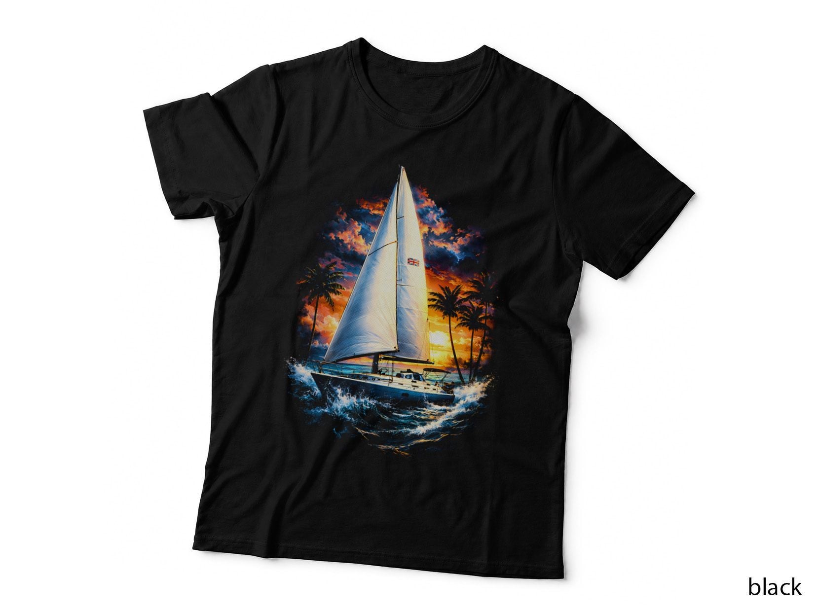 Sunset Sailboat T-Shirt, Halftone Old Money Luxury Graphic Tee, Rich Vibes Shirt