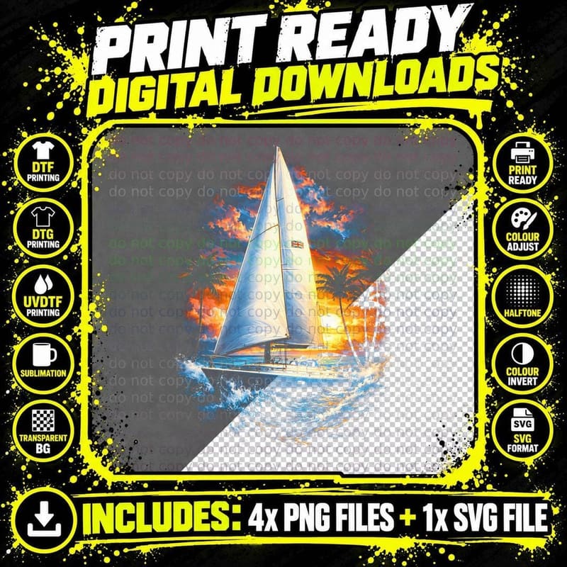 Sunset Sailboat T-Shirt, Halftone Old Money Luxury Png SVG Digital Bundle