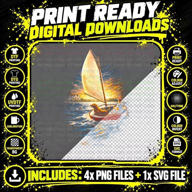 Sunset Sailing T-Shirt, Halftone Old Money Luxury Png SVG Digital Bundle