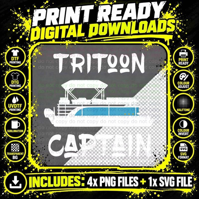 Tritoon Captain Gift Idea for Tritoon Boat Owner Boating Png SVG Digital Bundle
