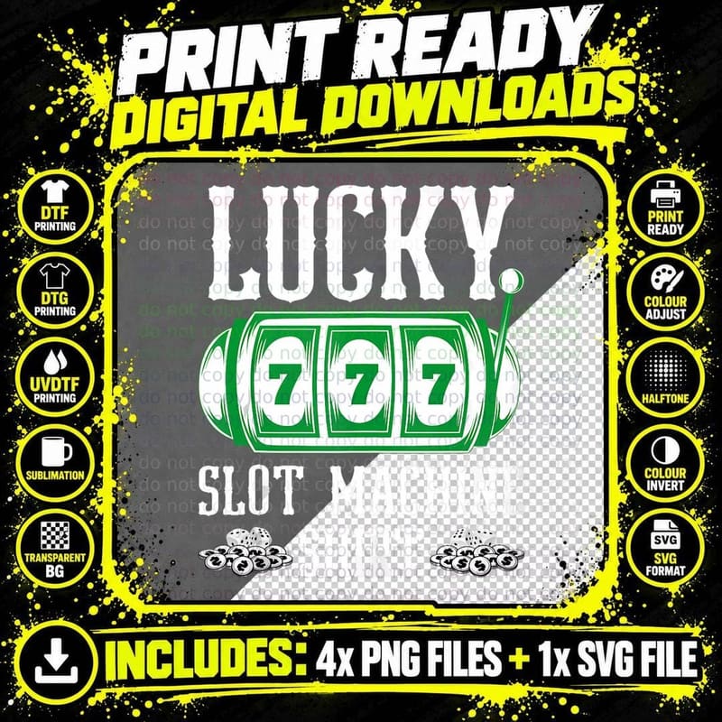 Vegas Casino Gambling Lucky Slot Machine, Gambler Png SVG Digital Bundle