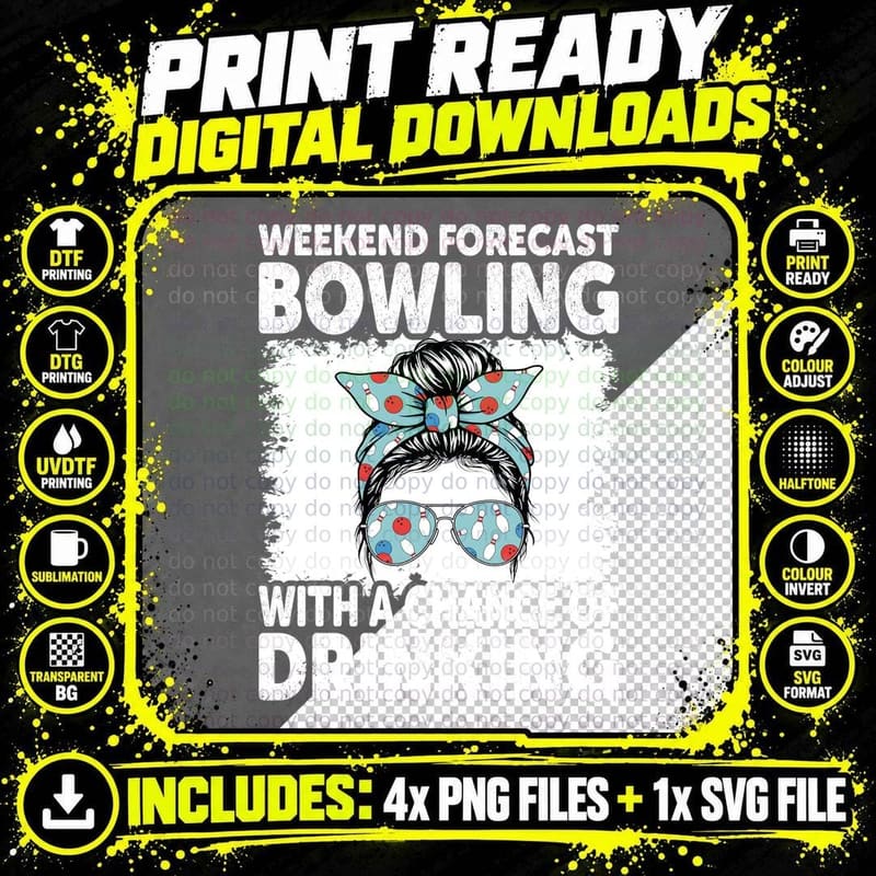 Weekend Forecast Bowling with a Chance of Drinking Png SVG Digital Bundle