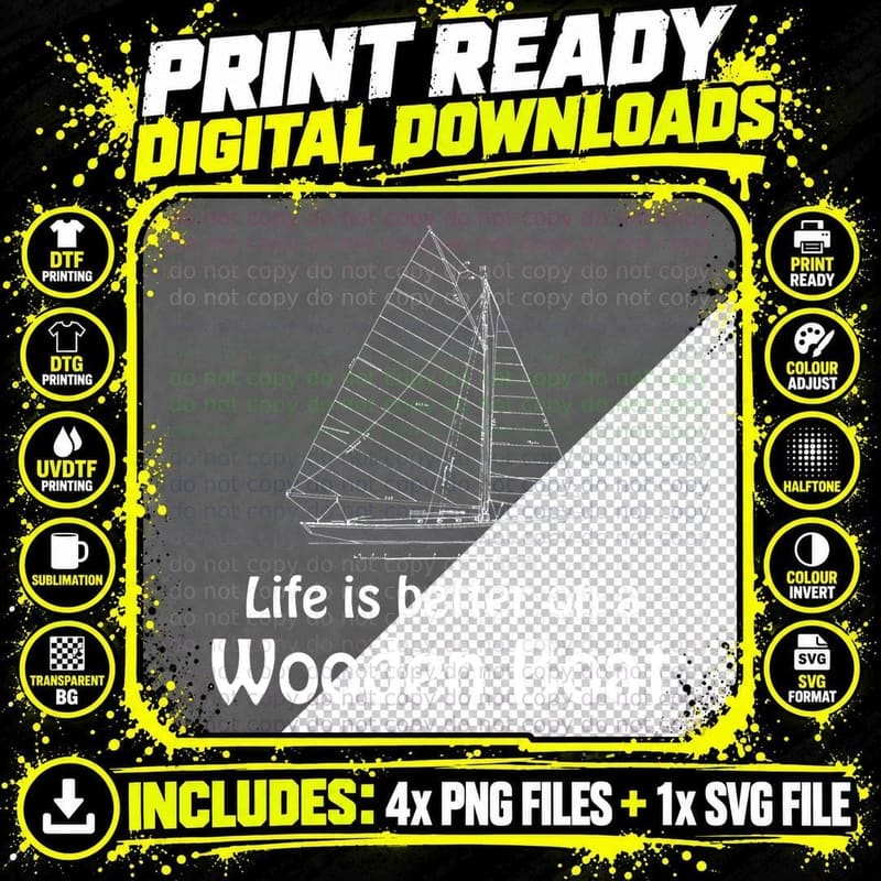 Wooden Boat Sailing T-Shirt, Nautical Theme Png SVG Digital Bundle
