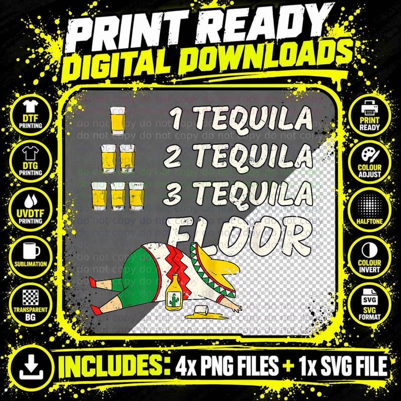 1 Tequila 2 Tequila 3 Tequila Floor Funny Party Drinking Png SVG Digital Bundle