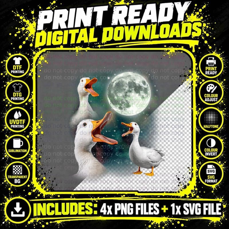 3 Ducks Howl at Moon Funny Weird Cursed Pekin Duck Lover Png SVG Digital Bundle