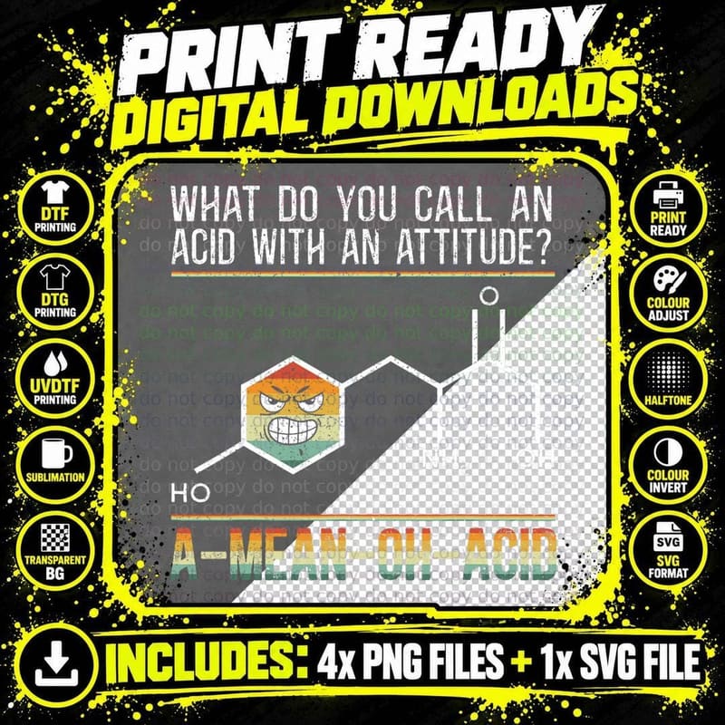 A-Mean-Oh-Acid Funny Science Lover Biology Scientist Png SVG Digital Bundle