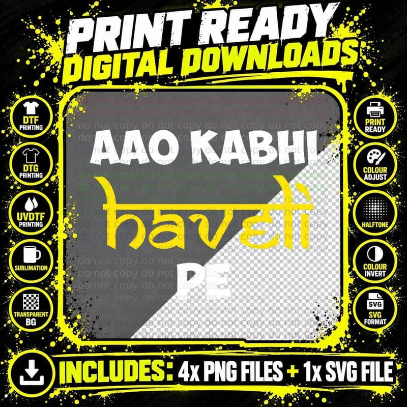 Aao Kabhi Haveli Pe Hindi Indian Meme Design, Bollywood Png SVG Digital Bundle