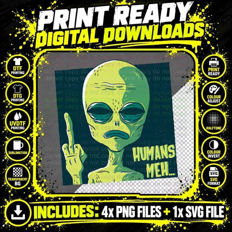 Alien Giving a Finger Humans Meh Funny Alien Png SVG Digital Bundle