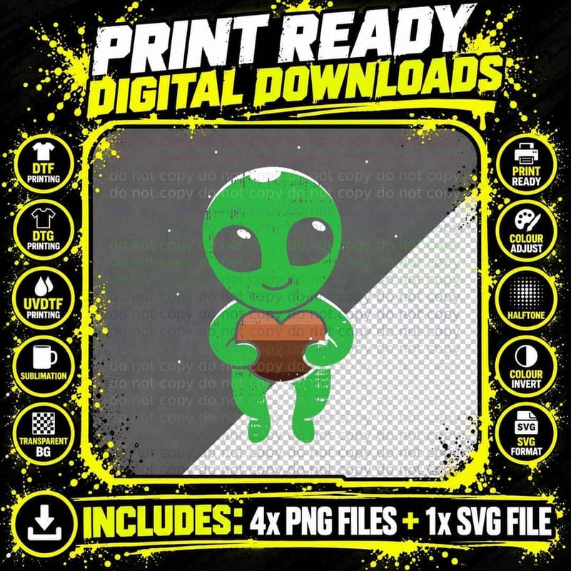 Alien Melanin Heart Black History Month Funny Blm UFO Png SVG Digital Bundle