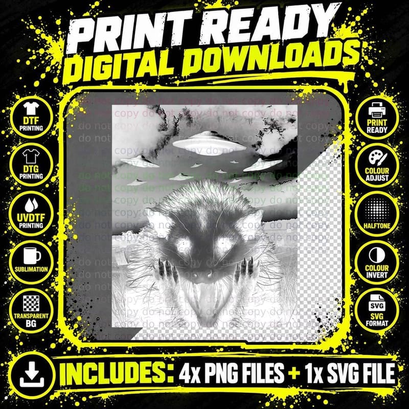 Alien Possum UFO - Funny Opossum Selfie, Space Themed Png SVG Digital Bundle
