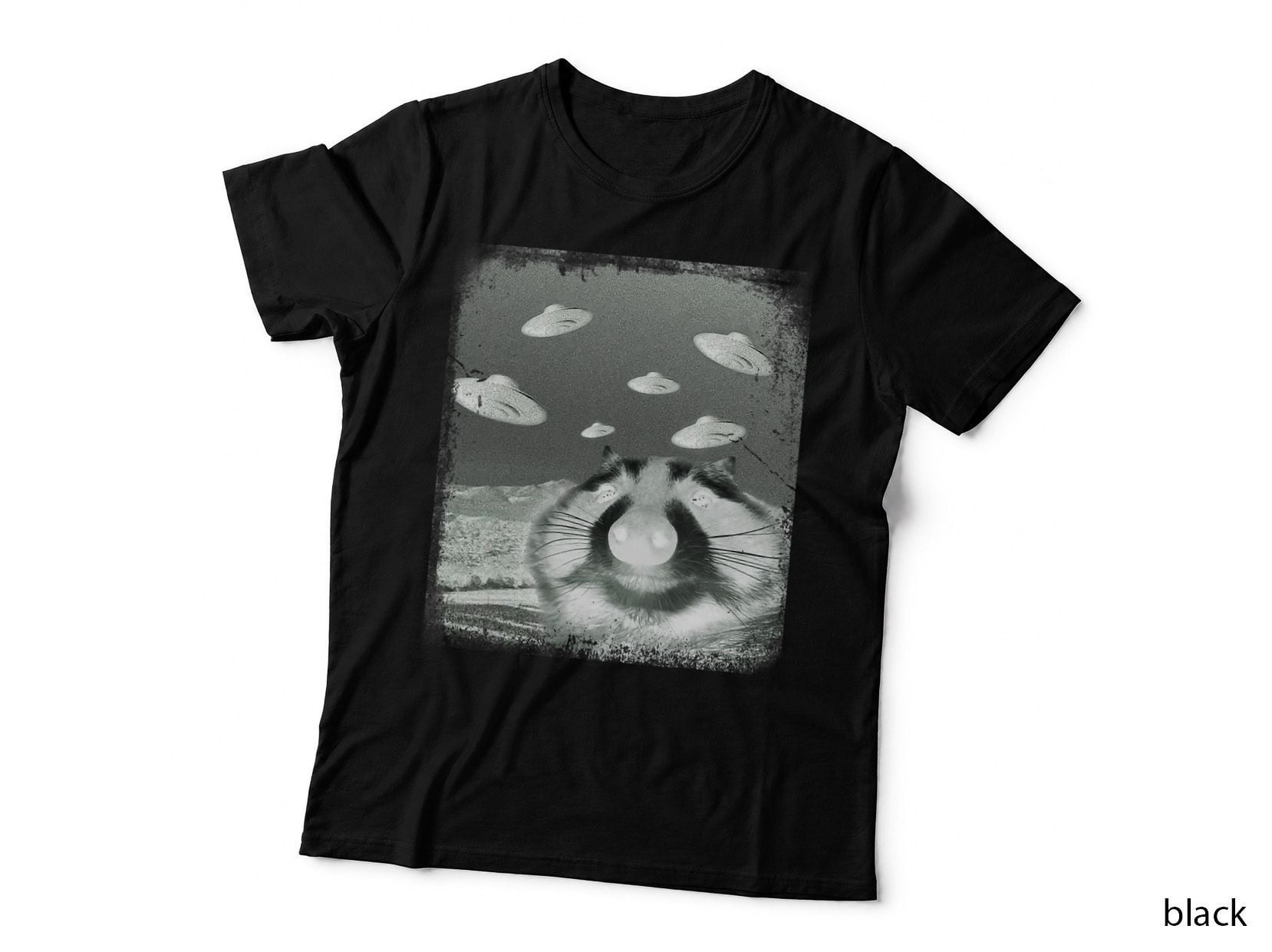 Alien UFO Racoon Meme Funny, Space Themed, Sci-Fi Humor, Men's T-Shirt