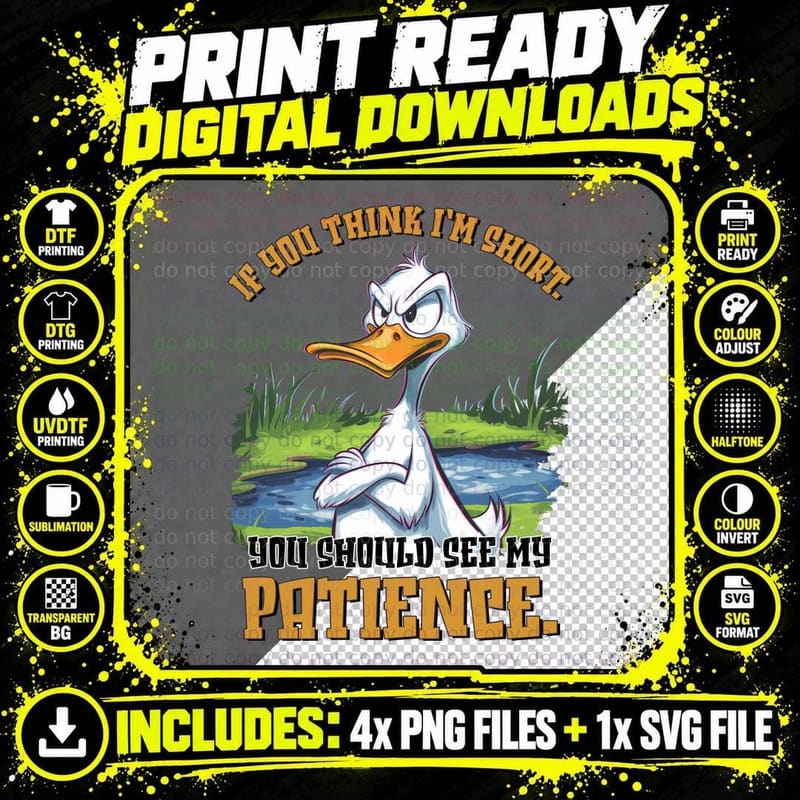 Angry Duck Long Neck T-Shirt, Funny Sarcastic Graphic Tee Png SVG Digital Bundle