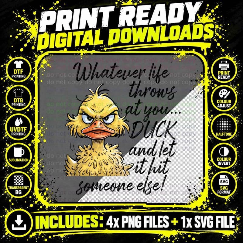 Angry Yellow Duck Face T-Shirt, Funny Sarcastic Graphic Png SVG Digital Bundle